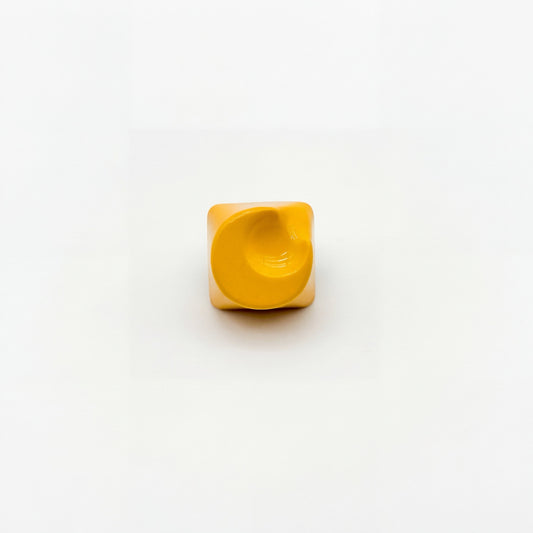 Crescent moon artisan keycap golden yellow high gloss lacquer finish three quarter angle