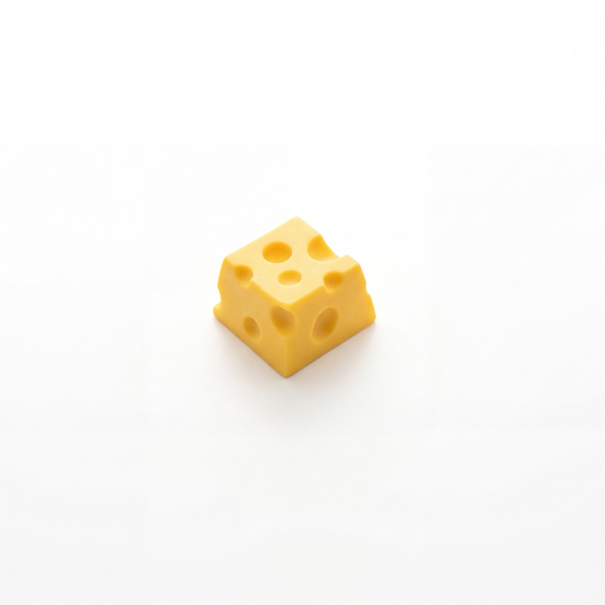 Matte yellow cheese custom keycap side view with Swiss cheese holes detail