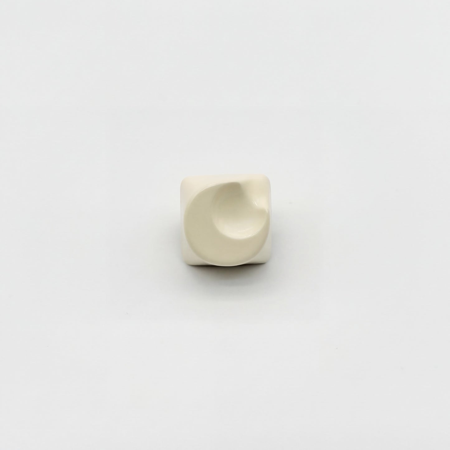 Crescent moon artisan keycap cream white high gloss lacquer finish three quarter angle