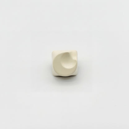 Crescent moon artisan keycap cream white high gloss lacquer finish three quarter angle