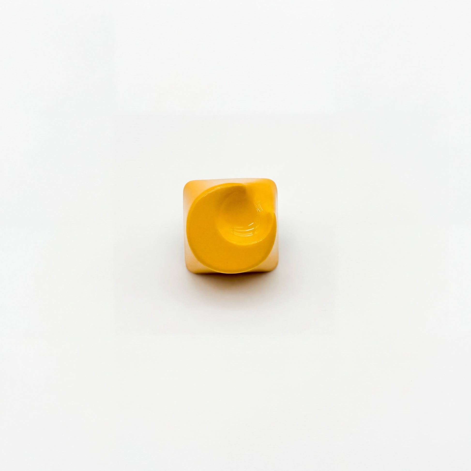 Crescent moon artisan keycap golden yellow high gloss lacquer finish three quarter angle