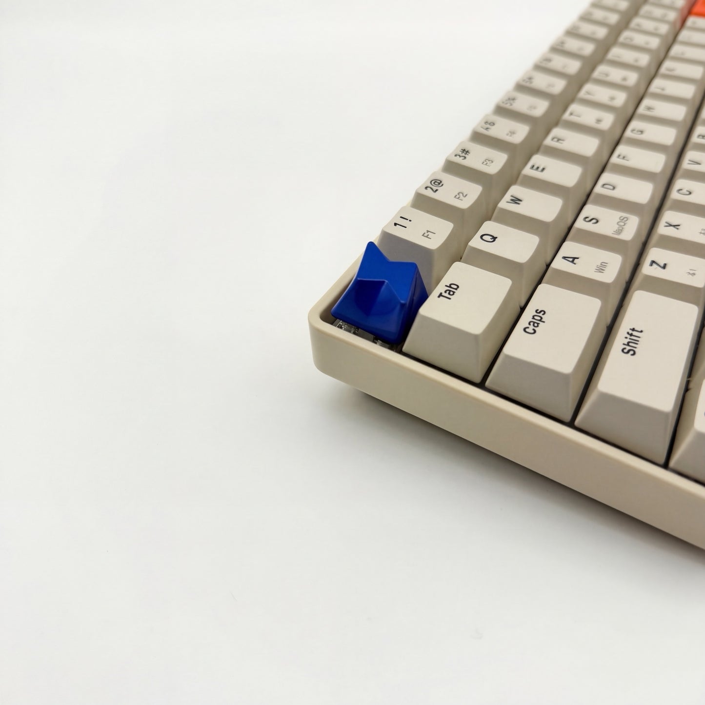 Lightning bolt keycap cobalt blue on ESC key mechanical keyboard side view glossy painted finish