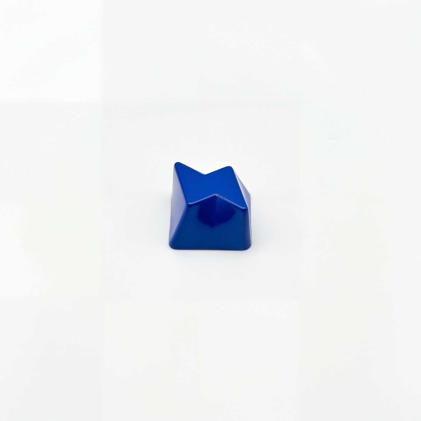 Sculpted lightning custom keycap cobalt blue die-cast metal glossy lacquer front view on white background
