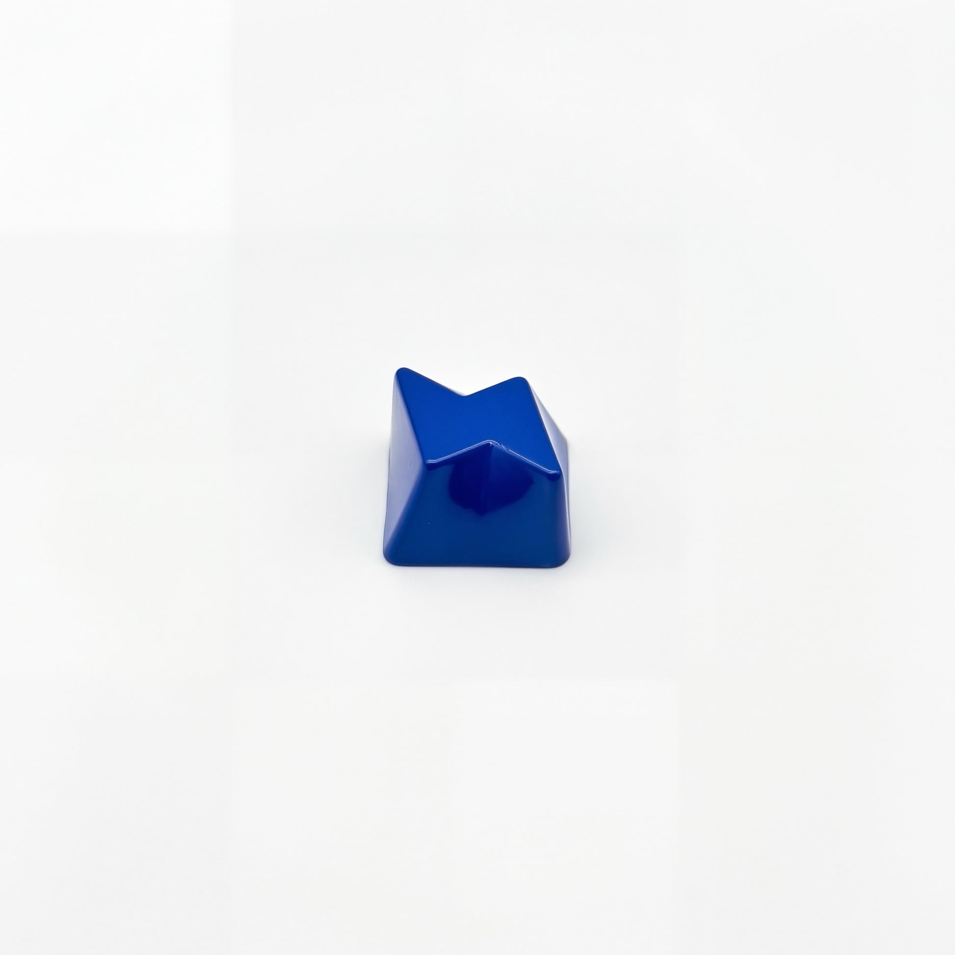 Sculpted lightning custom keycap cobalt blue die-cast metal glossy lacquer front view on white background