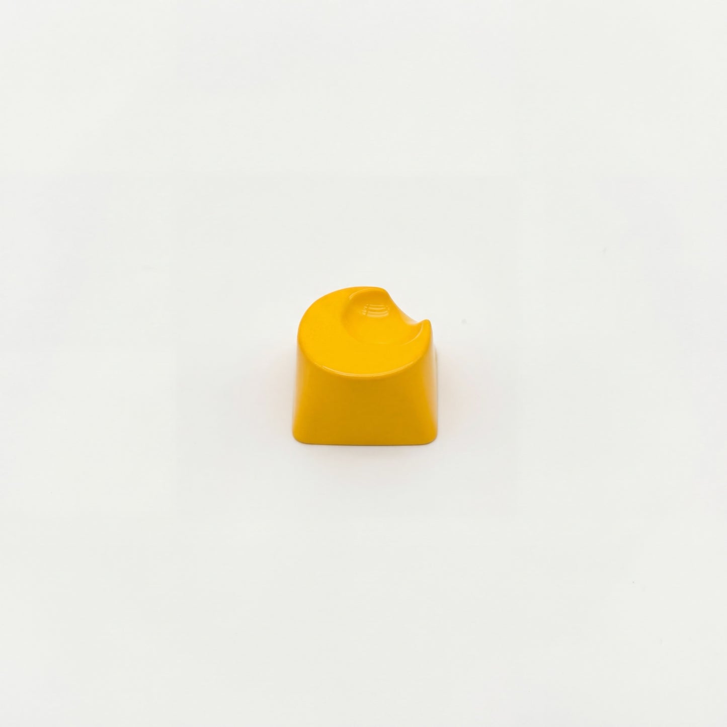 Sculpted moon custom keycap golden yellow vibrant high gloss finish front view on white background