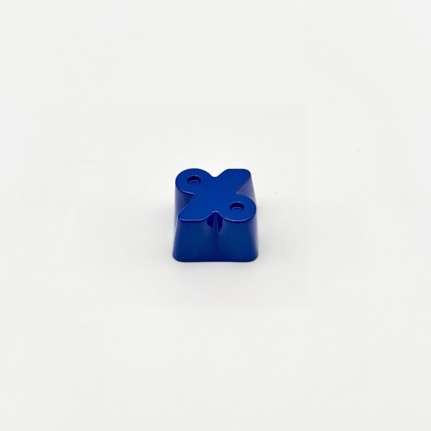 Sculpted percent custom keycap blue die-cast metal smooth lacquer finish front view on white background