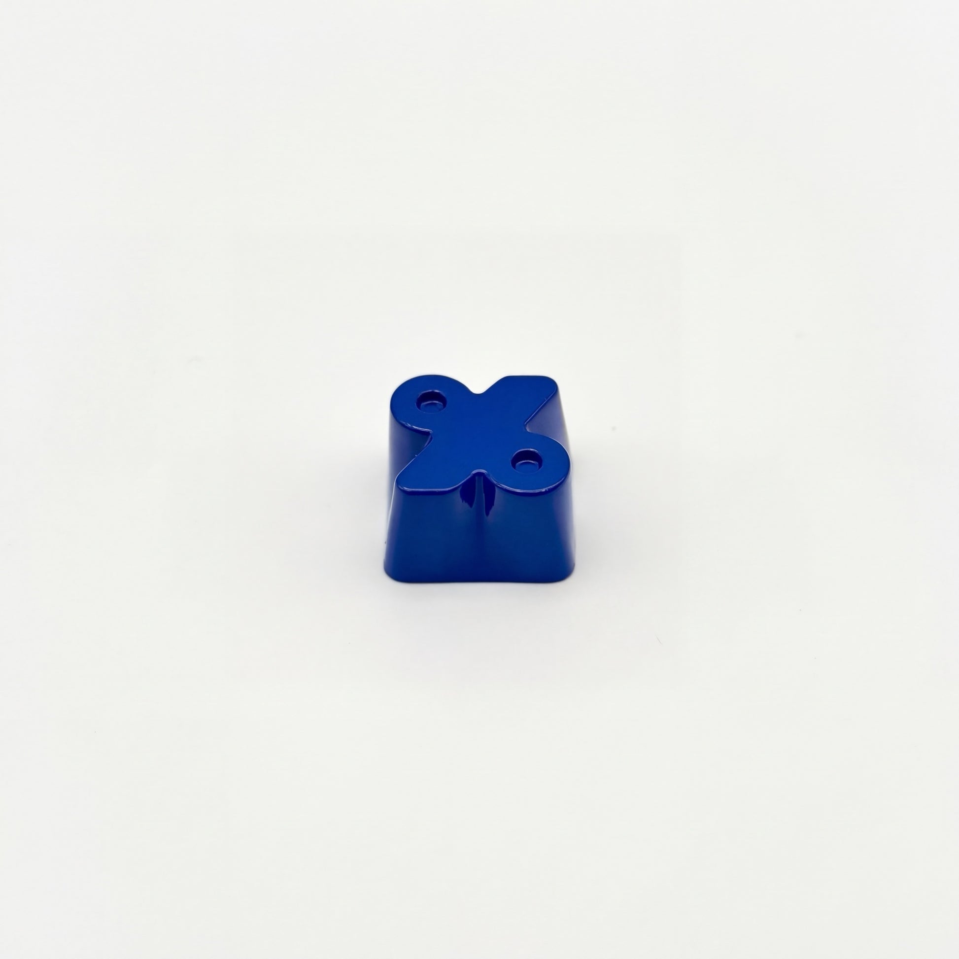 Sculpted percent custom keycap blue die-cast metal smooth lacquer finish front view on white background