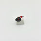 Record player custom keycap front view showing CNC machined vinyl grooves and vacuum plated tonearm