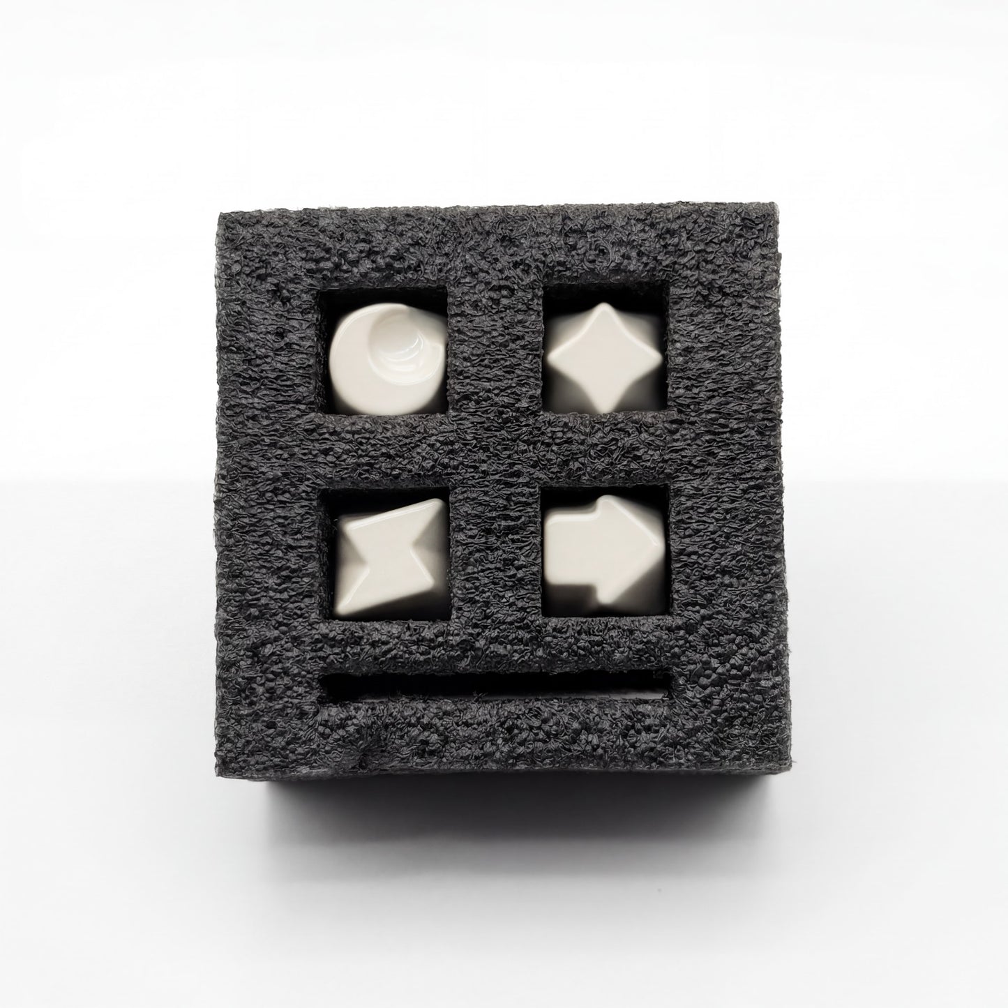 Cream white keycap set 4-pack die-cast zinc alloy moon star lightning arrow minimalist in foam case